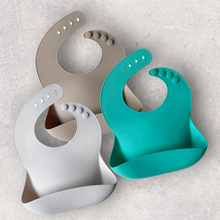 Load image into Gallery viewer, Silicone Engraved Baby Bib Personalized for Newborn or Toddler Girl or Boy Custom Baby Shower or New Mom Gift Silicone