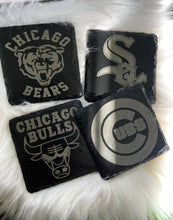 Load image into Gallery viewer, Four Personalized home town (4) Slate Drink Coaster sets, Engraved Slate Coasters, Custom Wedding Gift Set, Personalized Housewarming