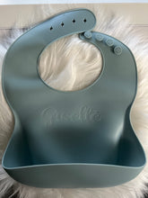 Load image into Gallery viewer, Silicone Engraved Baby Bib Personalized for Newborn or Toddler Girl or Boy Custom Baby Shower or New Mom Gift Silicone