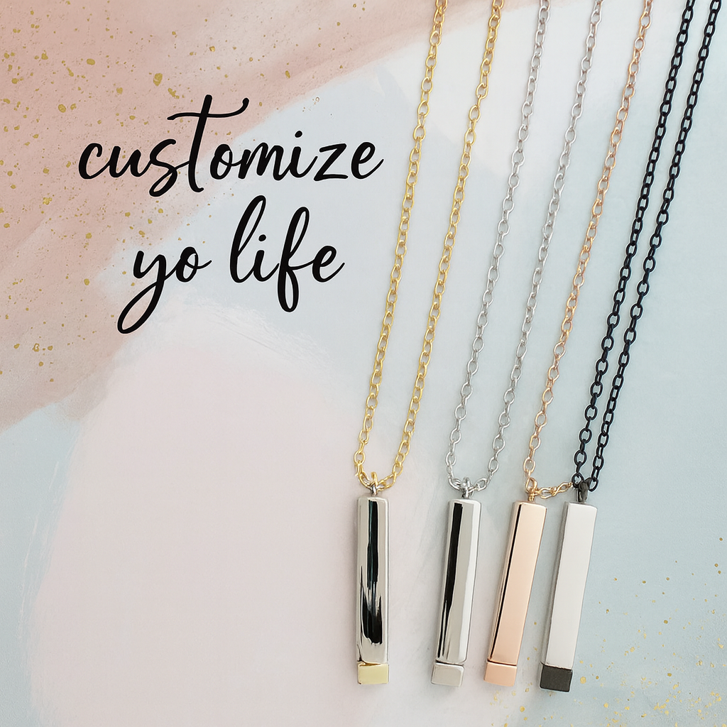 Personalized Hidden Message Bar Necklace (Gold/Silver, Silver/Silver, Rose Gold/Silver, or Black/Silver