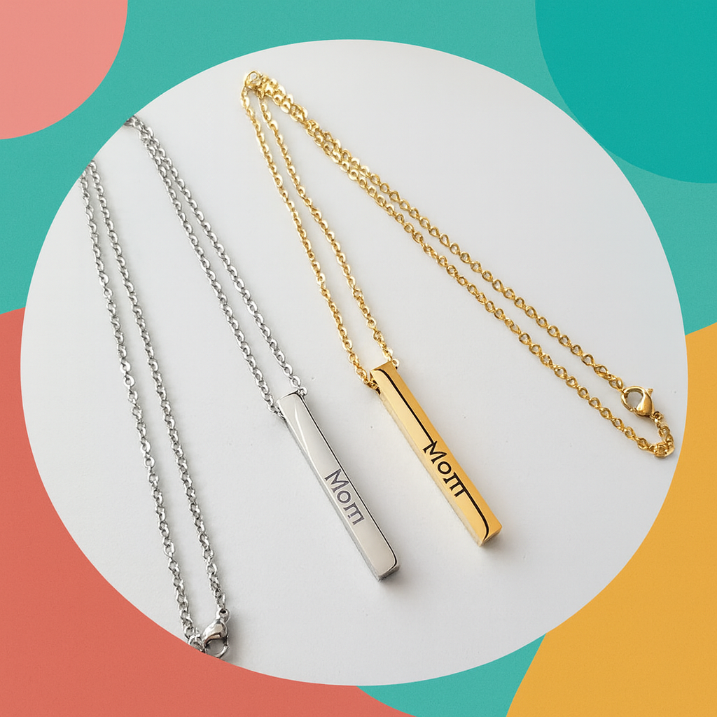 Personalized 3D Vertical Bar Necklace (Silver, 14k Gold