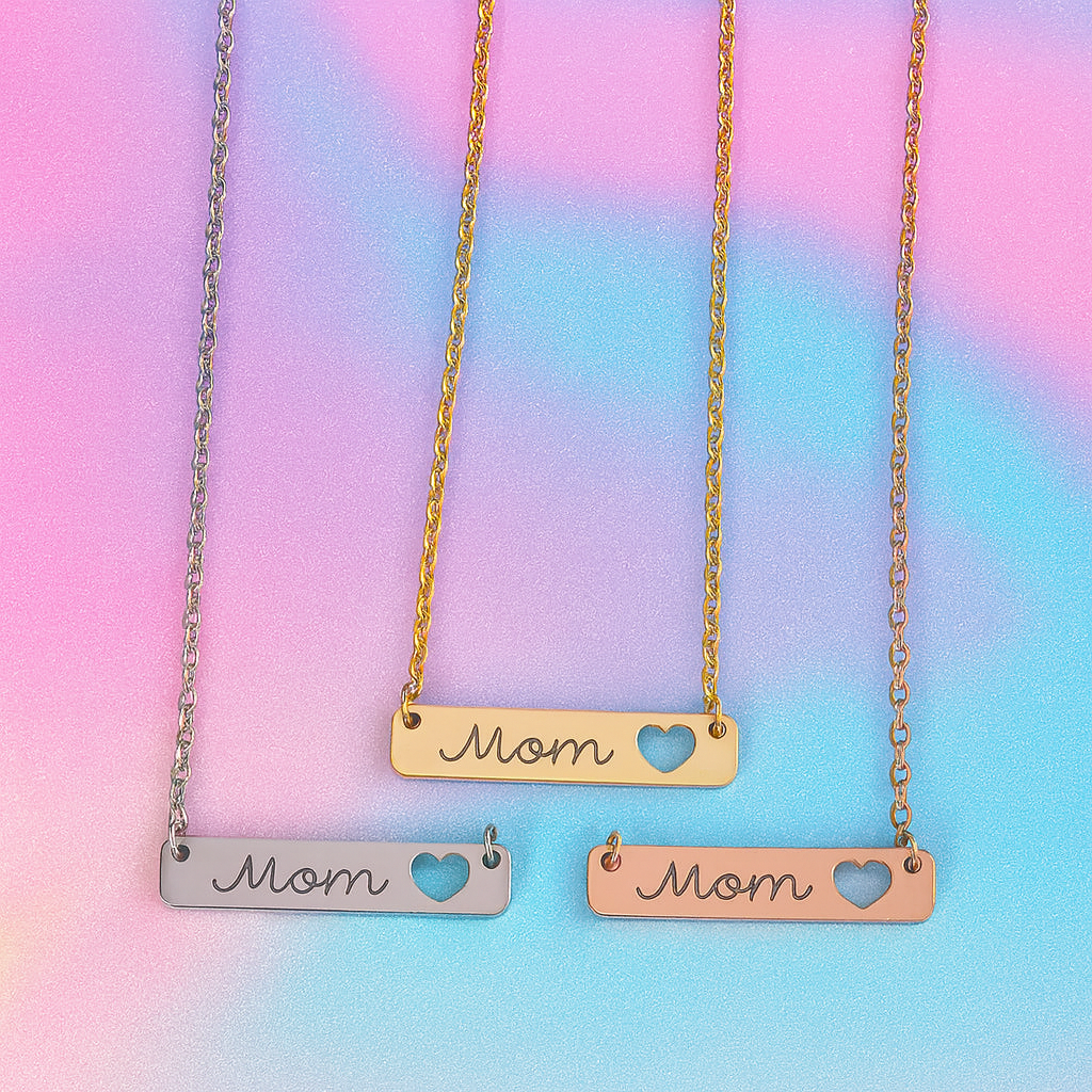 Personalized  Heart Cutout Horizontal Bar Necklace Silver, Gold
