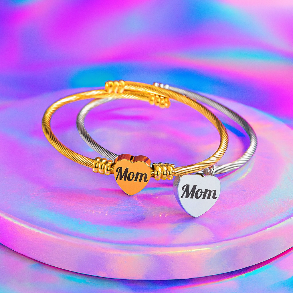 Personalized engraved Cable Heart Bangle Bracelet Silver or Gold