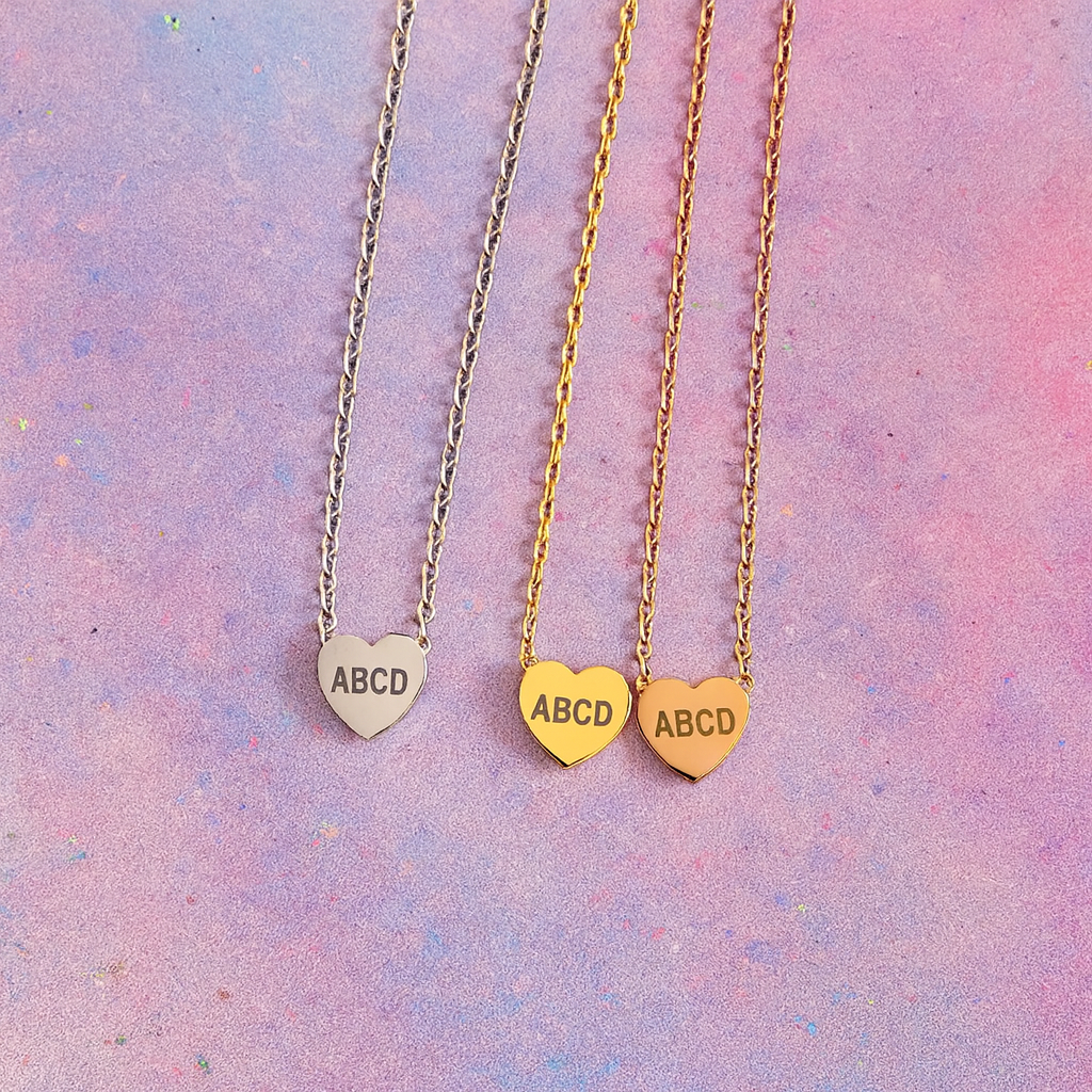 Personalized Engraved Tiny Heart Charm Necklace Silver, Gold