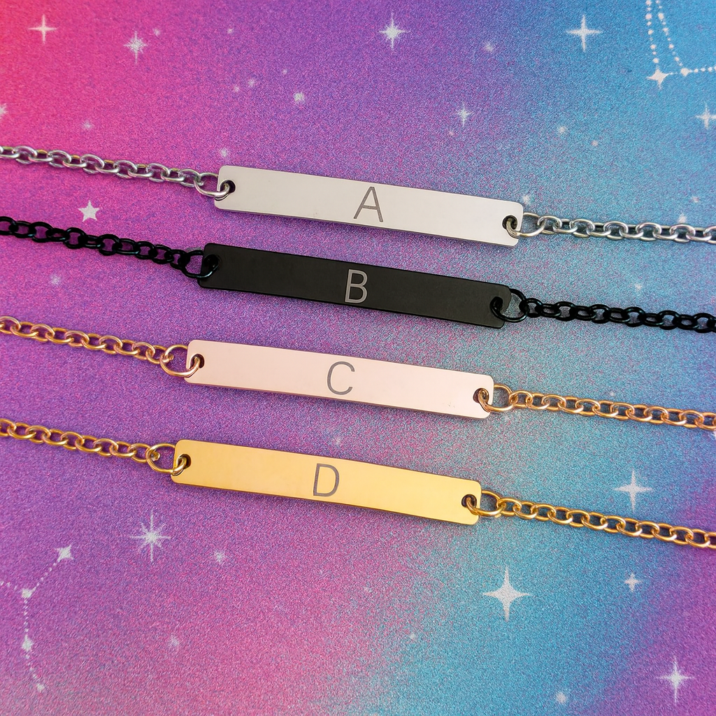 Personalized Horizontal Bar Cable Chain Bracelet Silver, Gold