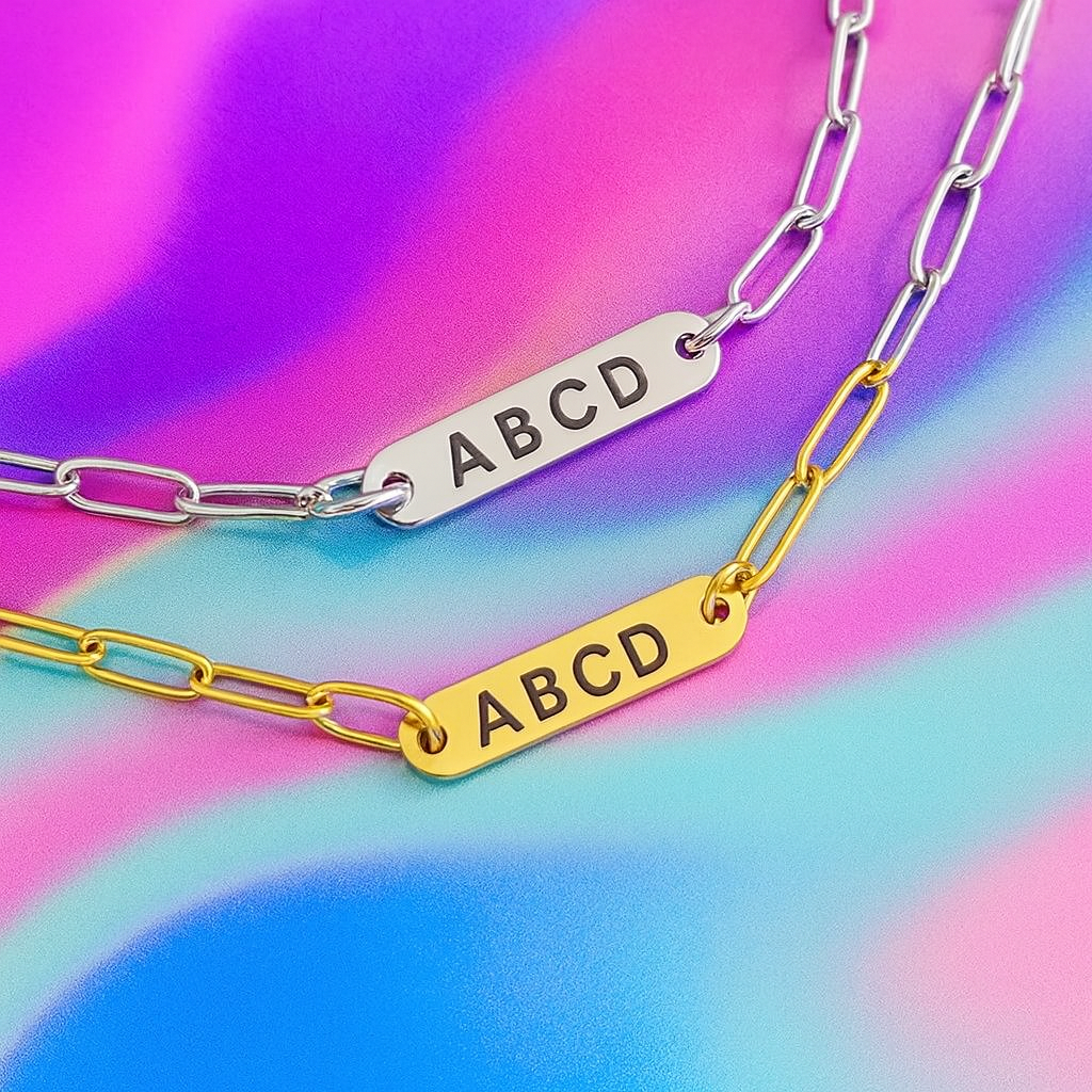 Personalized Oval Bar Paperclip Necklace (Silver or Gold)