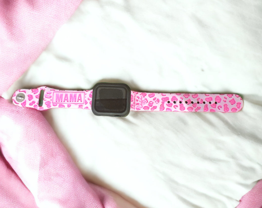 MAMA laser engraved leopard print, Hot Pink Black Fill-In