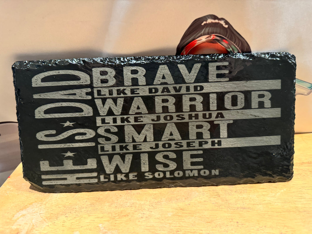 ENGRAVED HE  IS DAD, a natural rock slate. Optional personalization is available.