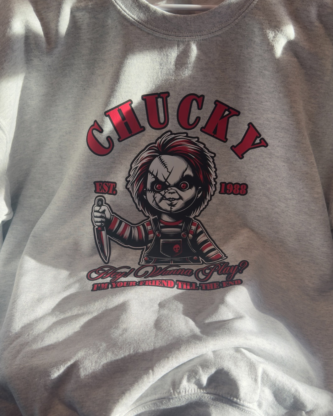 Hey! Wanna Play  sweatshirtHorror Character Est 1988 , Horror Quote , Love Horror Movie, Horror sweatshirt