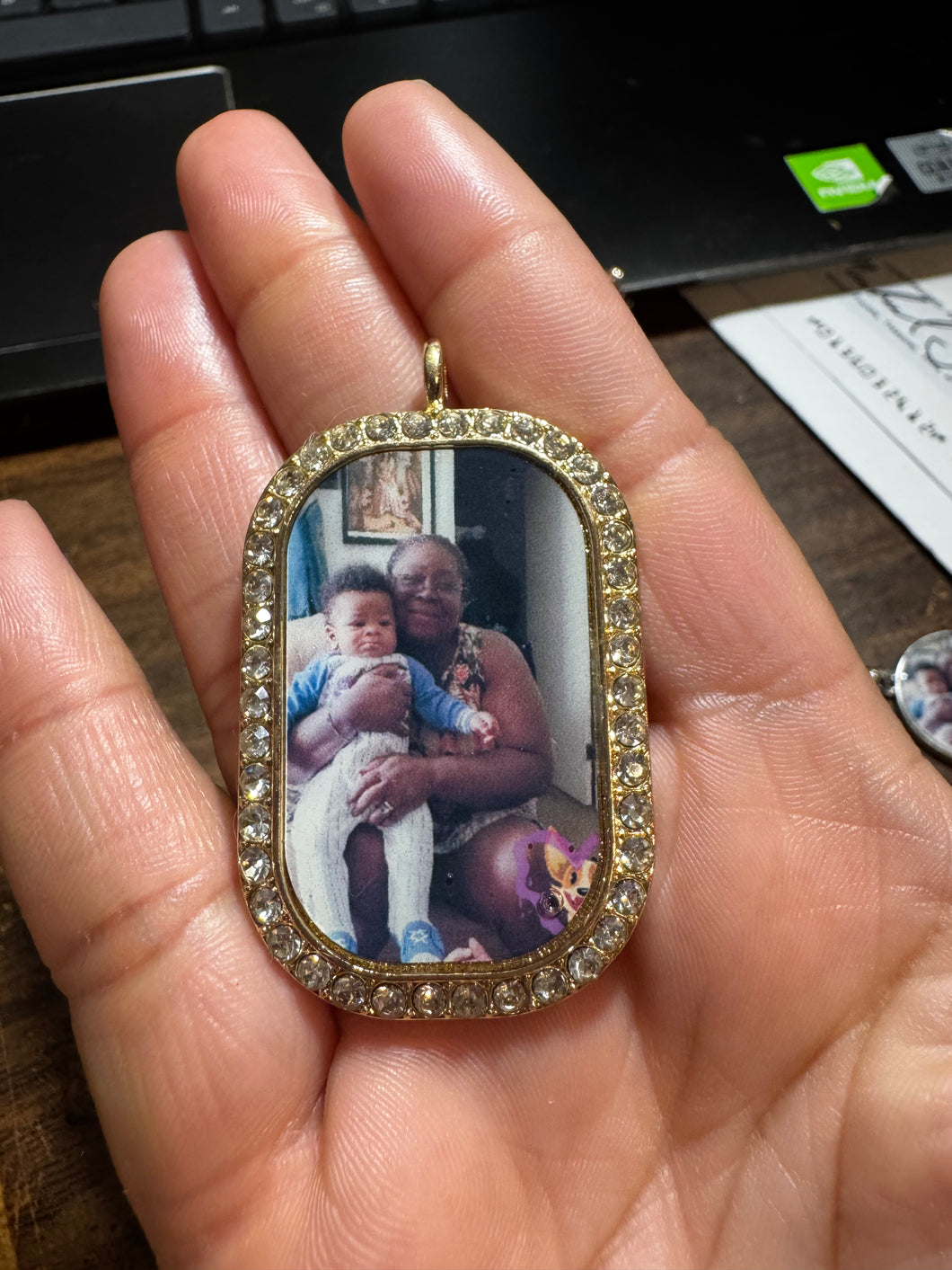 Personalized Custom Rhinestone Photo Pendant Necklace