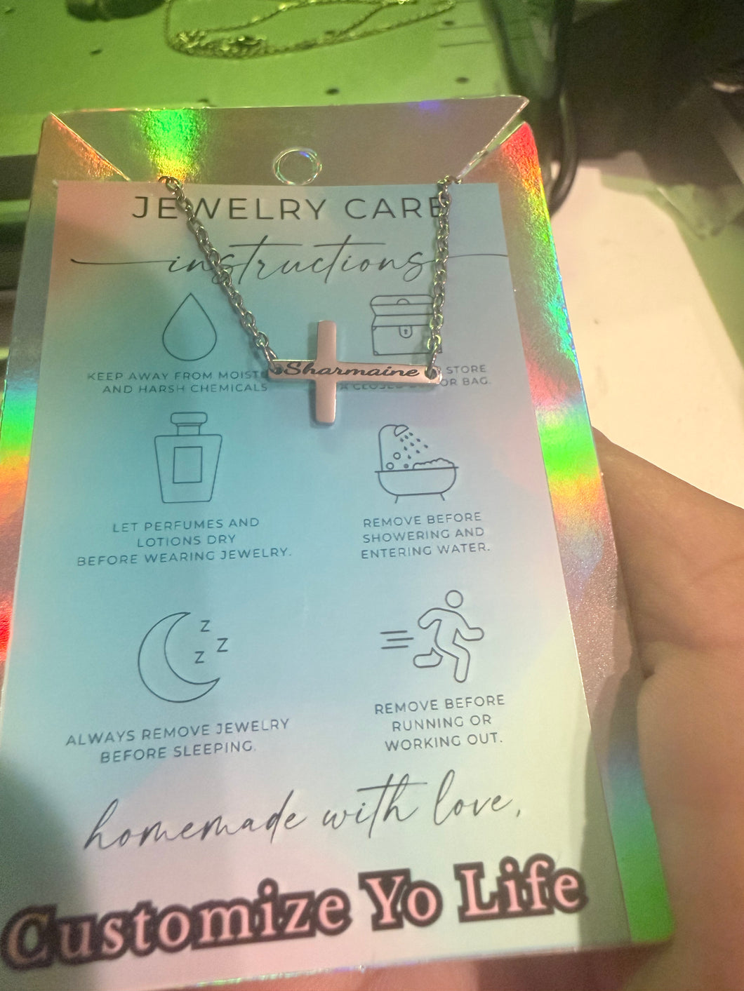 Personalized Tiny Horizontal Cross Necklace (Silver, Gold,)