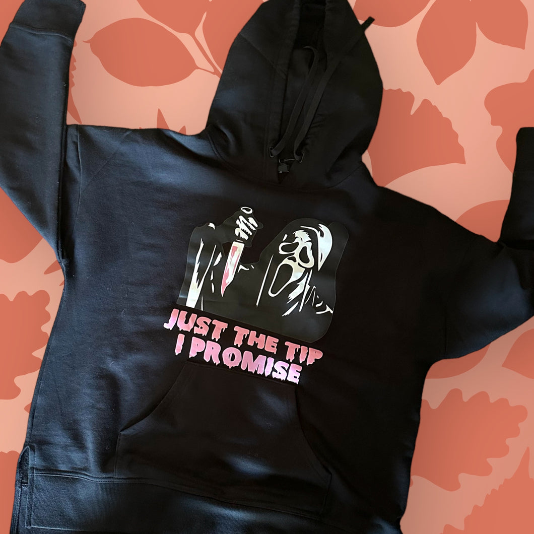 Just The Tip I Promise Shirt, Horror Movie Halloween Scary Hoodie, Just The Tip I Promise