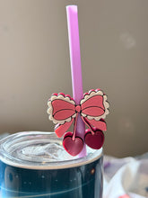 Load image into Gallery viewer, 3D printed Cutesy Cherry Bow straw topper
