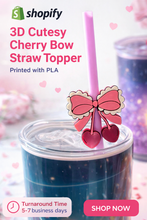 Load image into Gallery viewer, 3D printed Cutesy Cherry Bow straw topper
