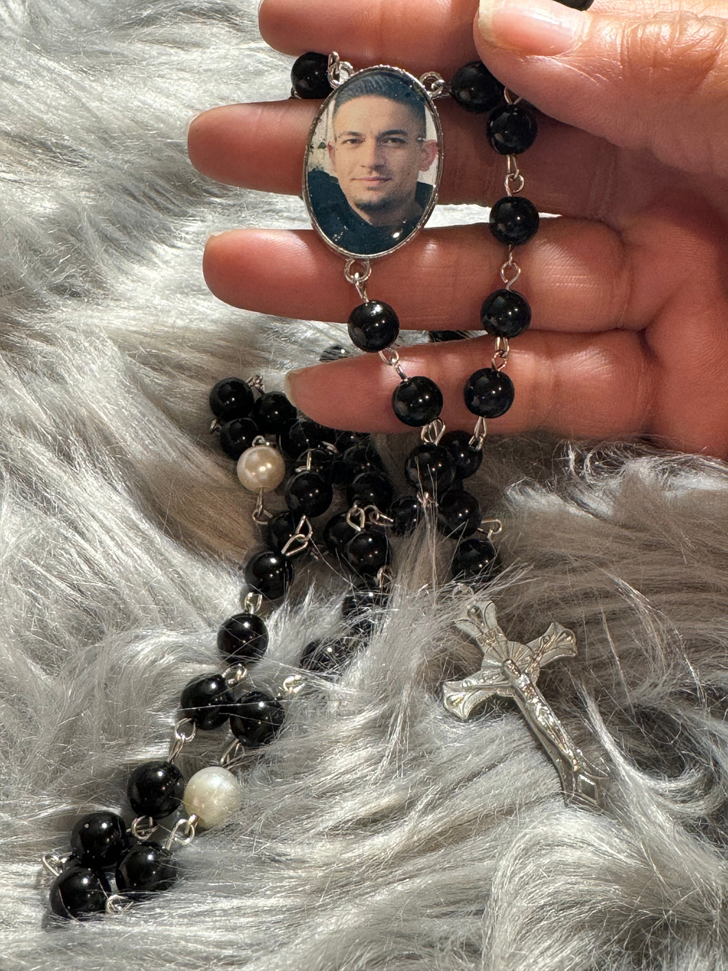 Personalized Rosary Necklace, Custom Photo Necklace, Rosary Prayer Beads, Cross Charm, First Communion, Baptism, Memorial Gift, Religious Gift
