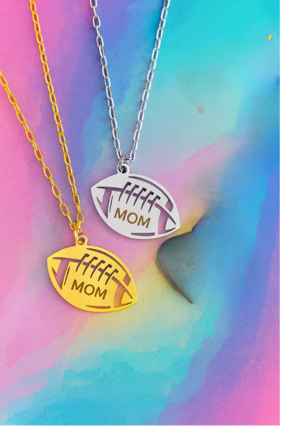 Personalized Football Pendant Necklace Silver, Gold,