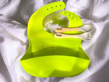 Load image into Gallery viewer, Silicone Engraved Baby Bib Personalized for Newborn or Toddler Girl or Boy Custom Baby Shower or New Mom Gift Silicone
