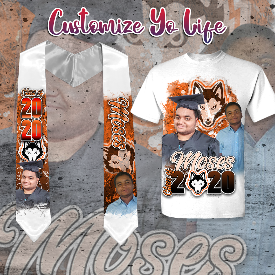 Custom Graduation Stole half printed and T-Shirt Combo