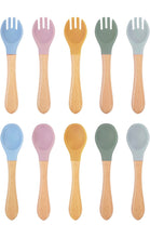 Load image into Gallery viewer, Engraved Baby spoon Personalized baby spoon Baby spoon with name wood and silicone baby spoon Personalized baby gift spoon and fork set.
