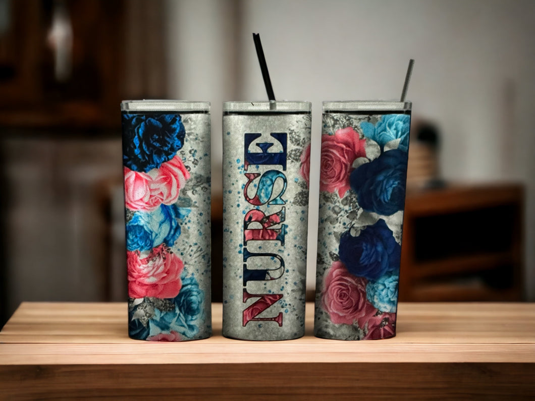 Nurse Floral Skinny Tumbler
