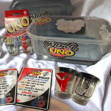 Load image into Gallery viewer, Dirty Uno Game Adult drinking game, shot glasses, game night favorite
