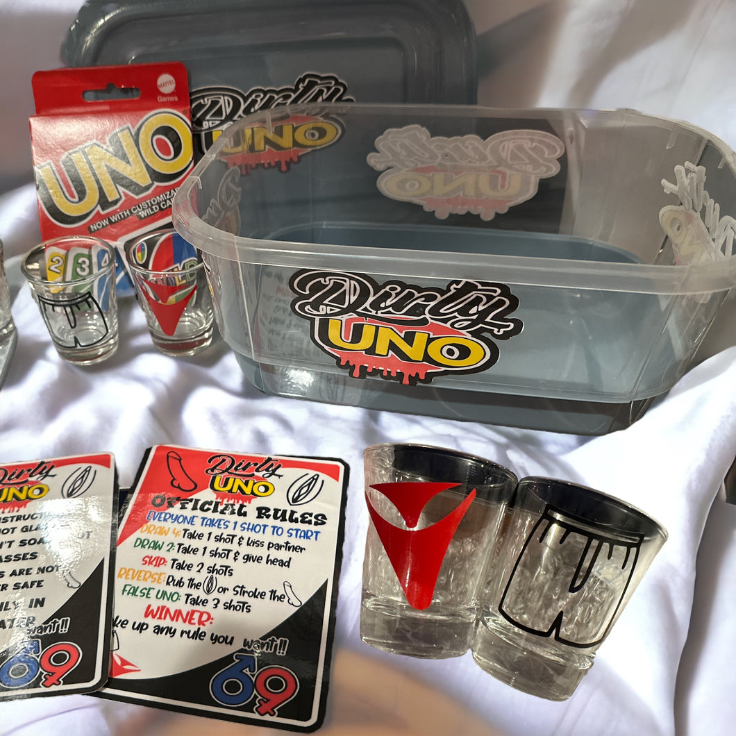 Dirty Uno Game Adult drinking game, shot glasses, game night favorite