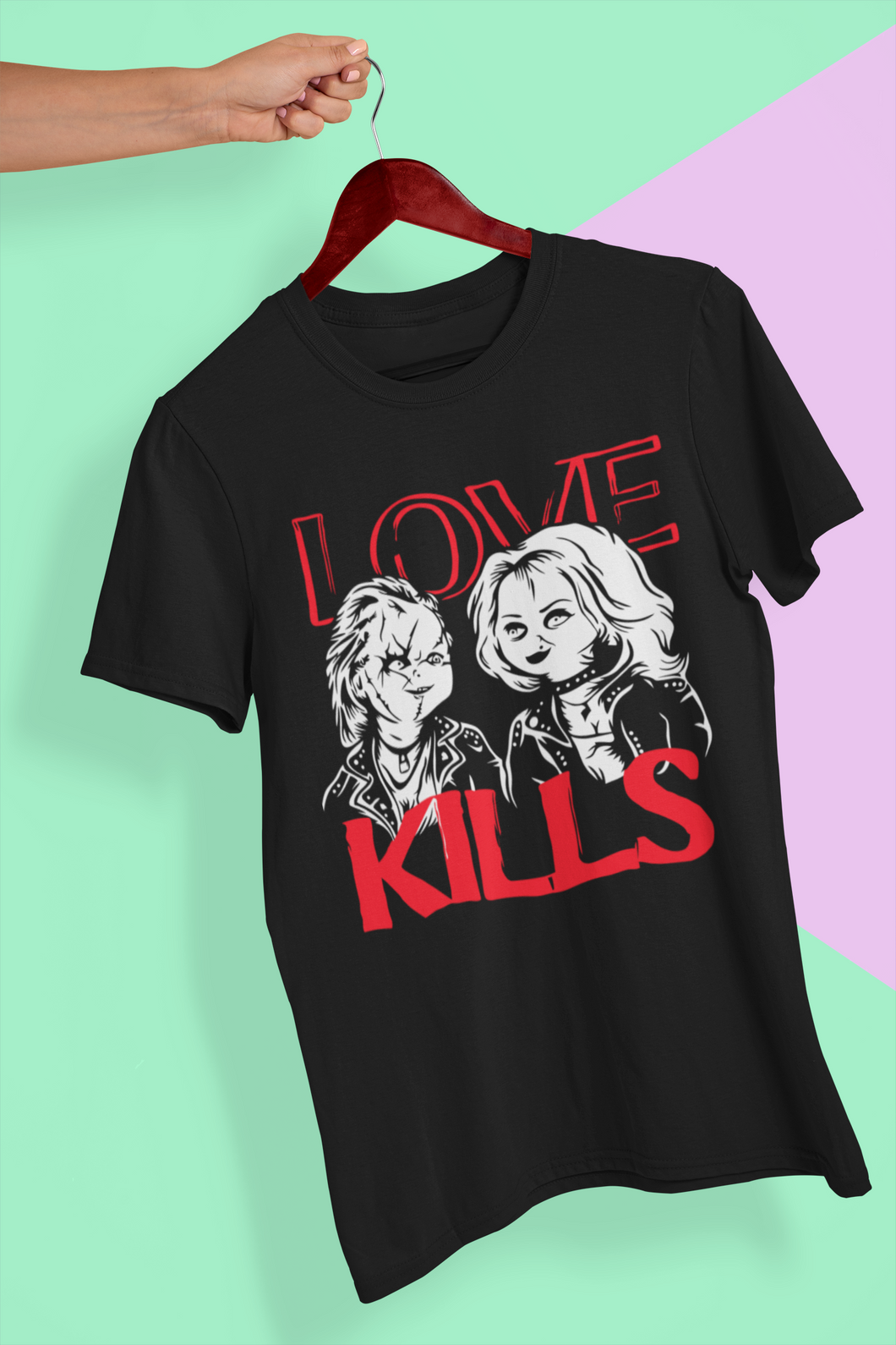 INSPIRED Chucky  and Tiffany Shirt, Loves Kills Play Shirt, Halloween Chucky Shirt, Chucky Halloween Costume Shirt, Horror Movie Shirt,