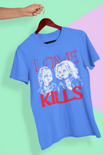 Load image into Gallery viewer, INSPIRED Chucky  and Tiffany Shirt, Loves Kills Play Shirt, Halloween Chucky Shirt, Chucky Halloween Costume Shirt, Horror Movie Shirt,
